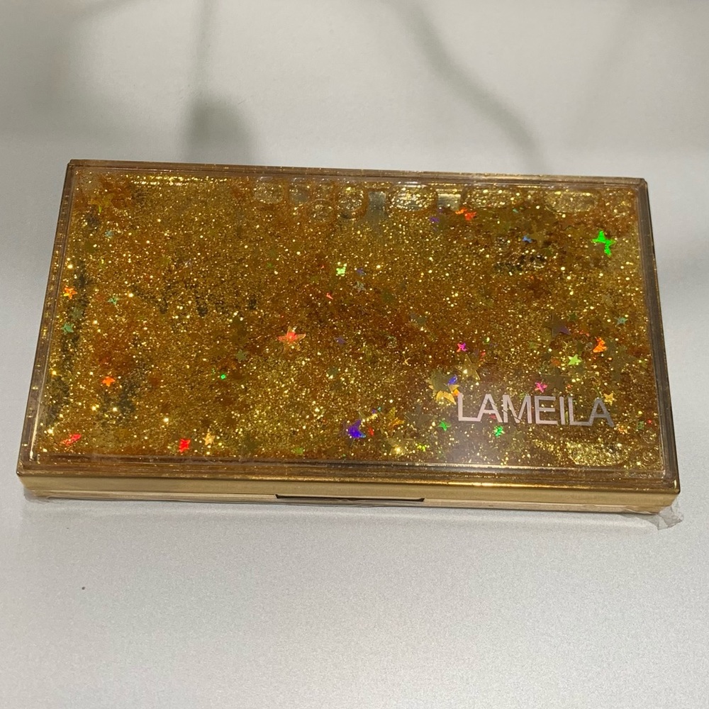 Gold Glitter Snow Globe Rectangle Neutral Warm-Toned Palette with 15 Colors NIB